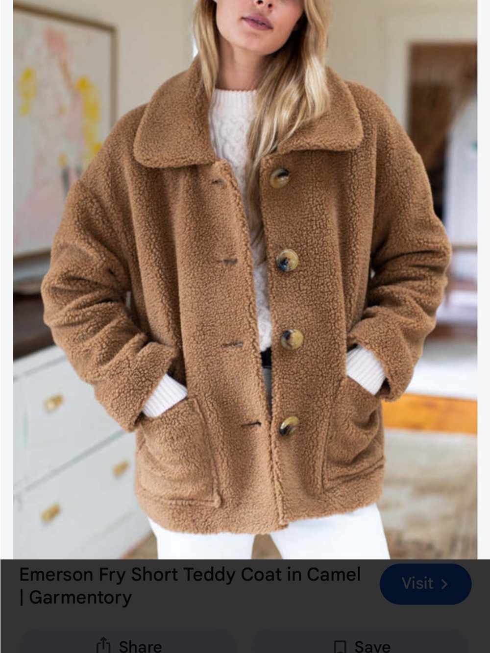 Emerson Fry Camel Teddy Jacket with Button Front
